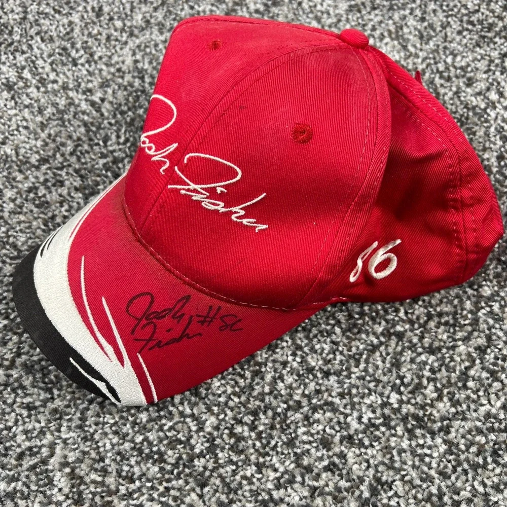 Vintage Red‎ Josh Fisher Signed Autographed NASCAR Racing Cap One Size